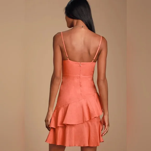 Lulus Brielle Coral Orange Ruffled Skater Dress - Picture 3 of 5